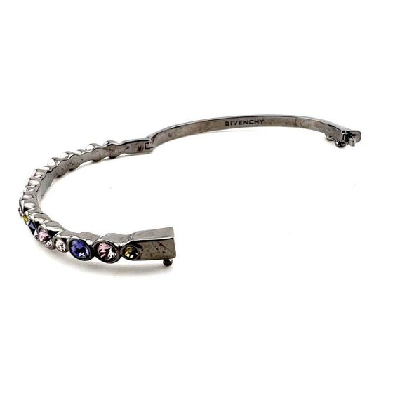 GIVENCHY Multi-Color Pastel Crystal Gun Metal Hinged Bangle Bracelet | Size 7 - Picture 2 of 5